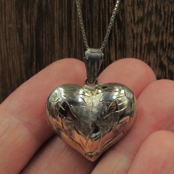 Jewelry - 24" Sterling Rustic Large Textured Heart Necklace
